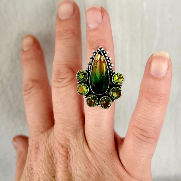 New Bi-Color Tourmaline & Peridot 925 Silver Ring. - Picture 5 of 8